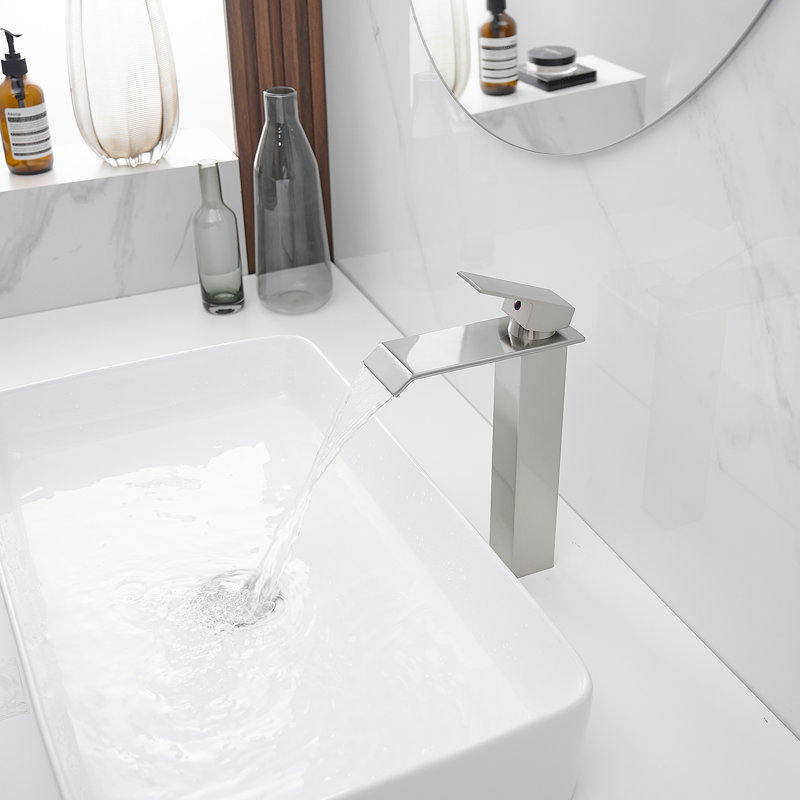 1 Single-handle Bathroom Faucet with Drain Assembly, Brushed Nickel