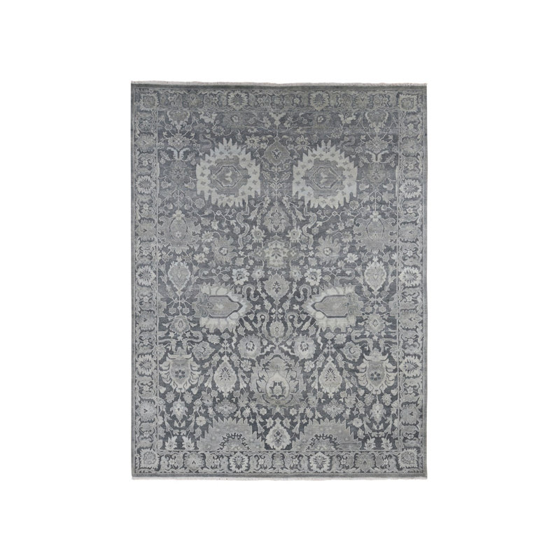 Tapis gris en laine noué à la main 9 pi x 11 pi 10 po Influence Oushak avec laine texturée 08AE154900AE498F902596D85B1E61D5