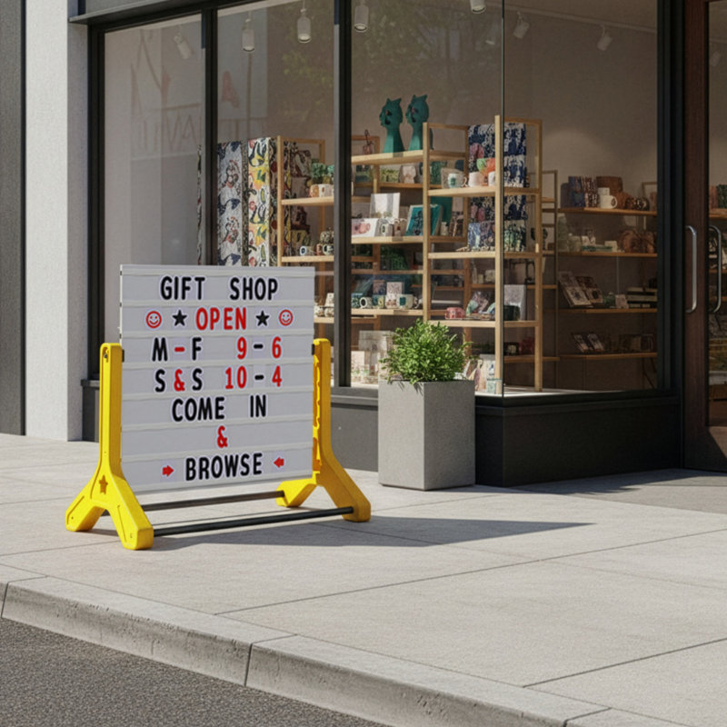 Panneau publicitaire pivotant pour trottoir avec 792 lettres, panneau extérieur double face de 91 x 94 cm, alternative au panneau chevalet, pieds jaunes
