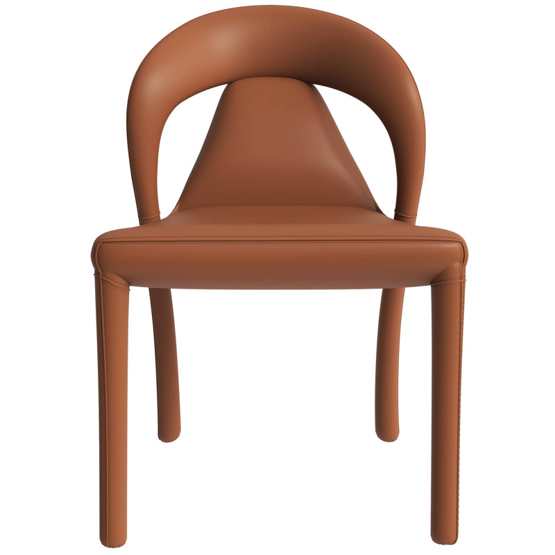 Demello Leather Dining Side Chair with Curved Open-Back Accent Kitchen Chair, Brown 