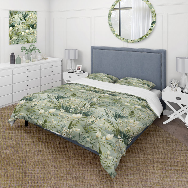 Literie Green Grassland Meadows, Housse de couette simple + 1 taie décorative stan