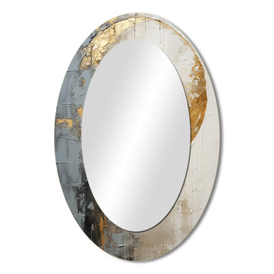 Minimalism Grey Gold Moon Poteries - Abstract Oval Decorative Mirror On Metal