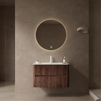 Meuble-lavabo 30 po avec lavabo, armoire de rangement murale en contreplaqué flottant avec 2 tiroirs, lavabo en céramique blanche, sans robinet, pré-assemblé
