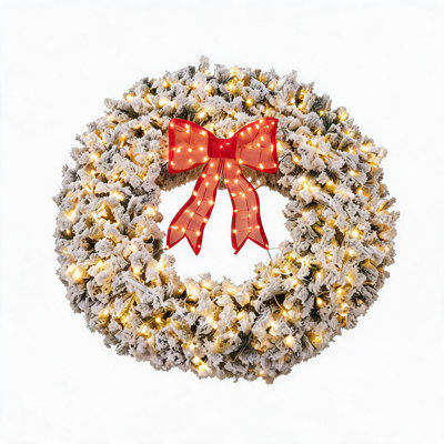 Décoration de guirlande de Noël artificielle pré-éclairée avec lumière DEL pour porte, manteau de cheminée avec arc rouge, décoration de Noël pour une fête intérieure ou extérieure