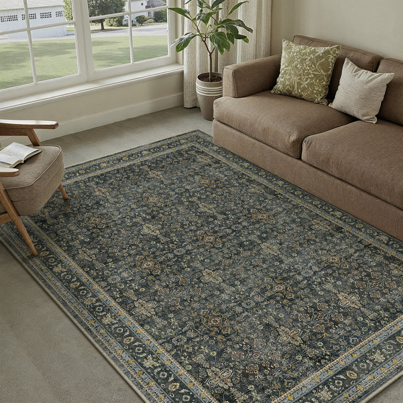 Kellems Vintage Machine Washable Area Rugs For Living Room With Non-Slip Backing, Rectangle 4' x 6'