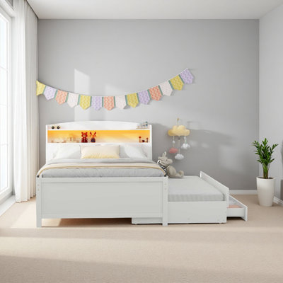 Lit plateforme avec tête de lit à DEL avec rangement