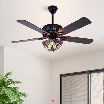 52" Ceiling Fan With Tiffany Style Stained Glass Shade