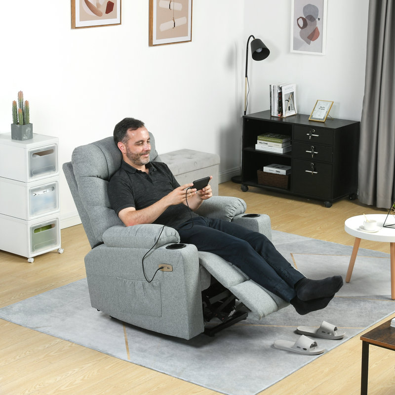 83.1cm Wide Standard Recliner with Massager, Light Grey