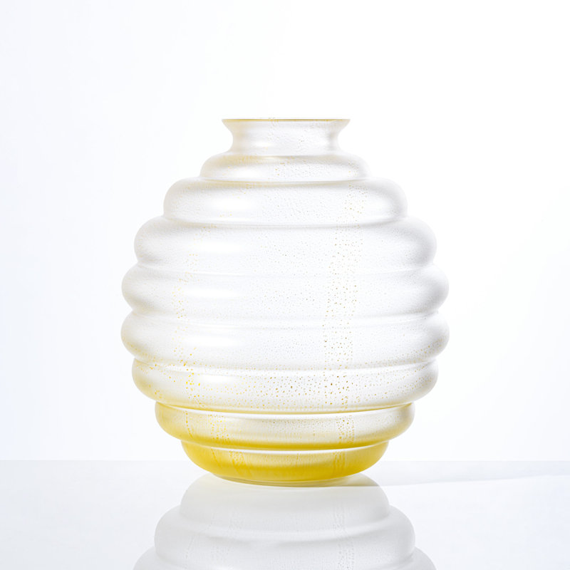 Venini Deco Vase - Frozen Sandblasted, 7.09" H x 6.69" W x 6.69" D, Crystal/Gold Leaf