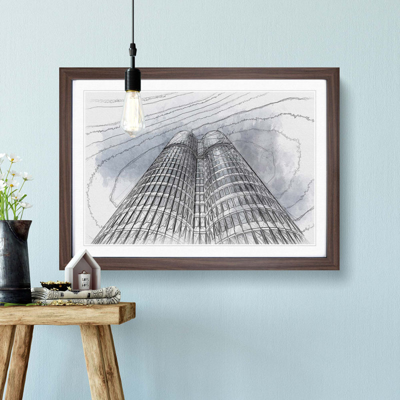 Architecture Sketch Vol.21 in Abstract - Picture Frame Graphic Art Print, Walnut Framed, 27cm H x 36cm W x 2cm D
