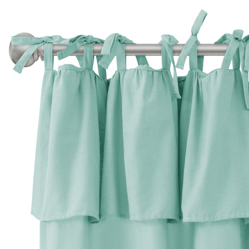 Recycled Cotton Blend Ruffle Tie-Top Curtain Pair, 52" W x 96" L, Spa Blue