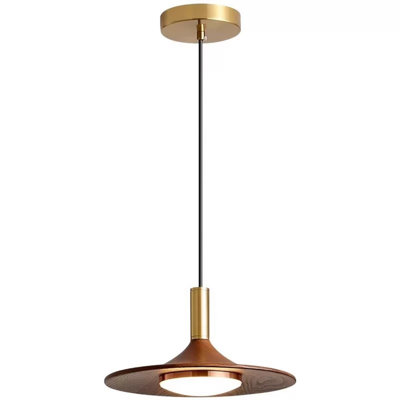 Mid-Century Japanese Retro Walnut Flying Saucer Pendant Light - 3-Color Adjustable 15W D25cm for Dining Room & Tea House