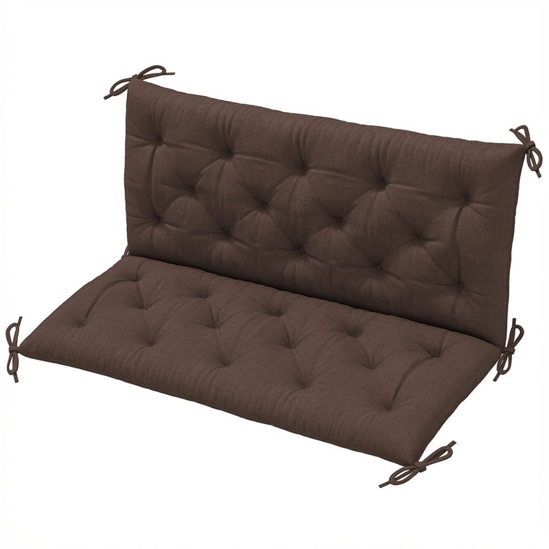 Coussins de banc de jardin 2 places, rembourrage d'extérieur souple de 3,9 pouces d'épaisseur, L 47,2 po x P 43,3 po, Brun
