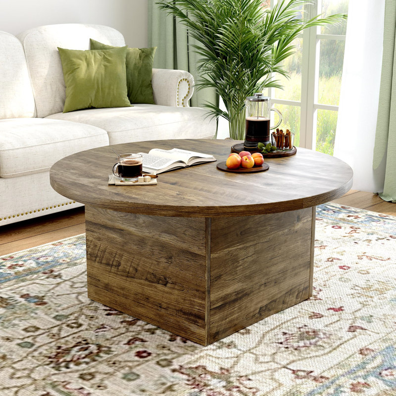 Round Coffee Table,35-Inch Engineered Wood Coffee Table For Living Room,Oak, Natural Wood