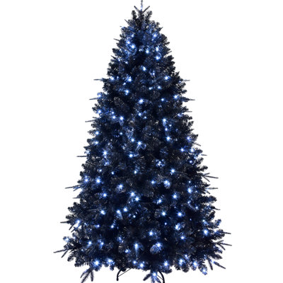 8ft Black Christmas Tree, 600 White Led Lights, 2486 Pe+ Tips, Hinged Branches, Festive Holiday Decorations Structure, Ornaments