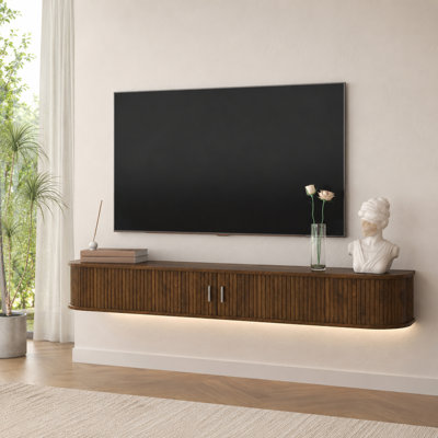 69" Modern Floating TV Stand with LED Lights, Wall-Mounted Media Console with Sliding Doors