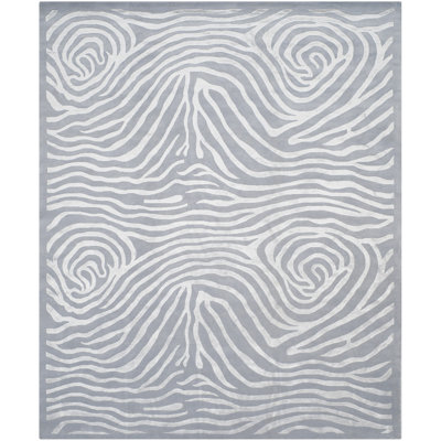 Tapis abstrait argenté en laine / coton noué à la main Xochitl