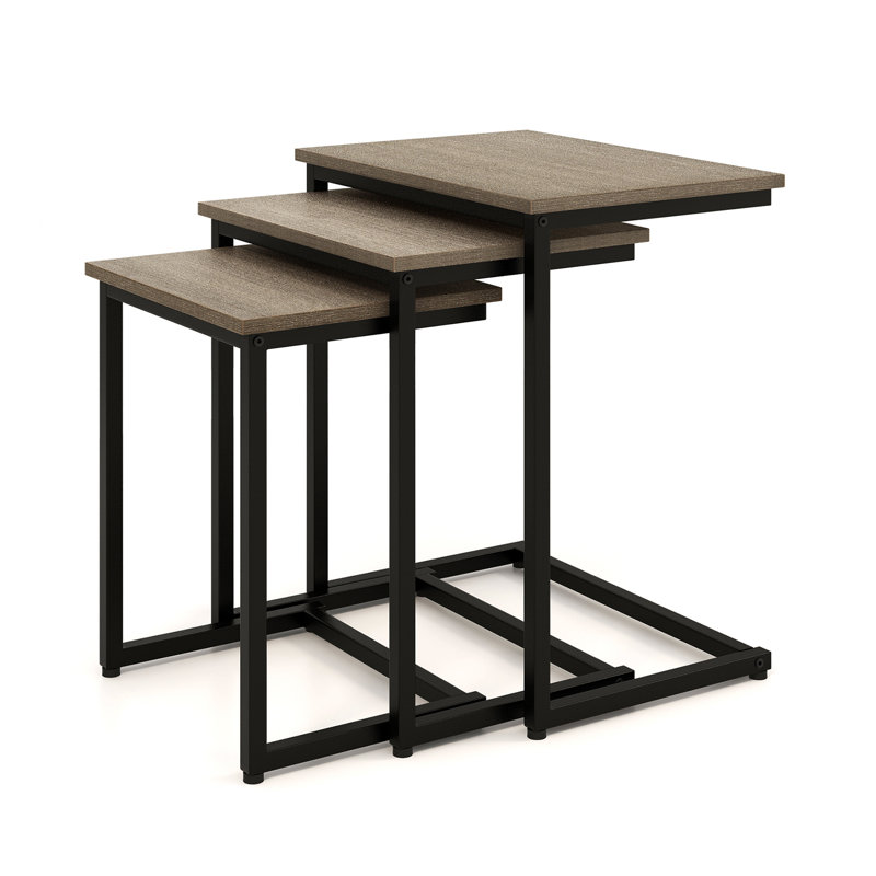 Glynell Nesting Tables, Natural Wood, Grey