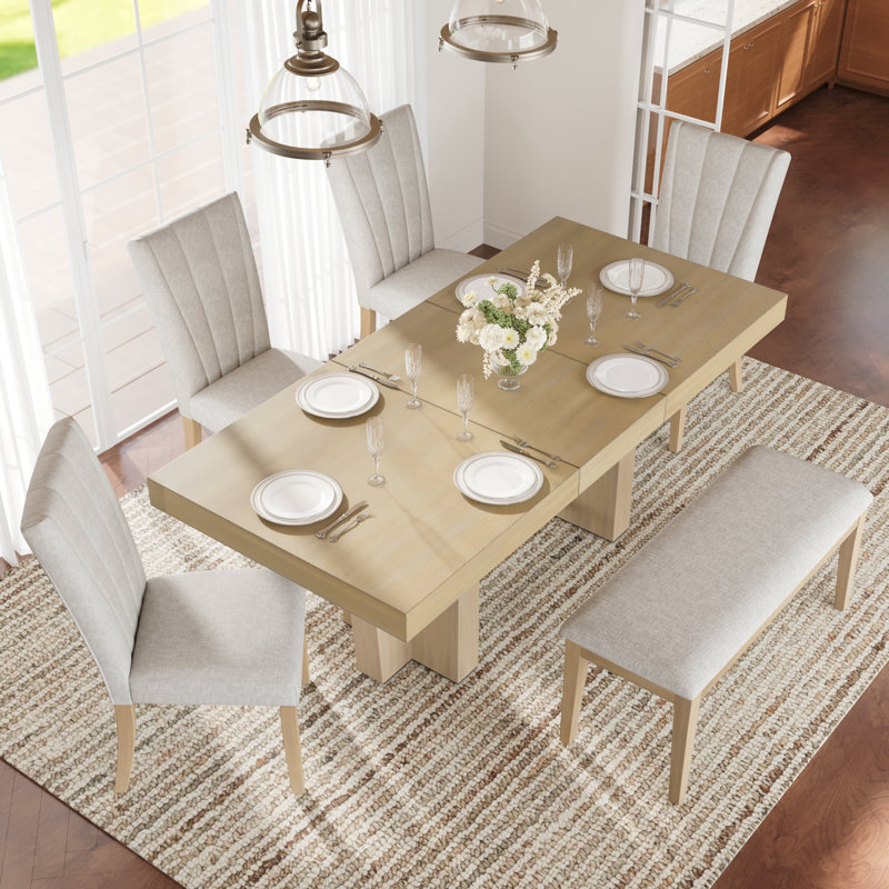Ensemble de table de cuisine avec banc et 4 chaises rembourrées, Beige