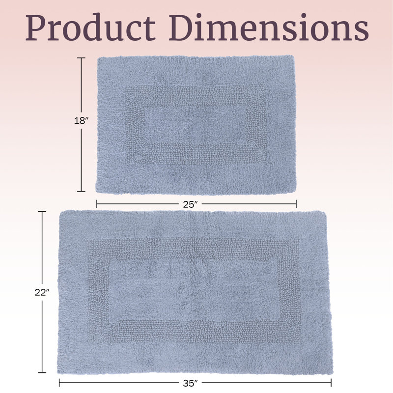 Marylee 2PC Cotton Bathroom Mat Set-Machine Washable Bath Mats for Bathroom, Kitchen, Laundry Room, Silver