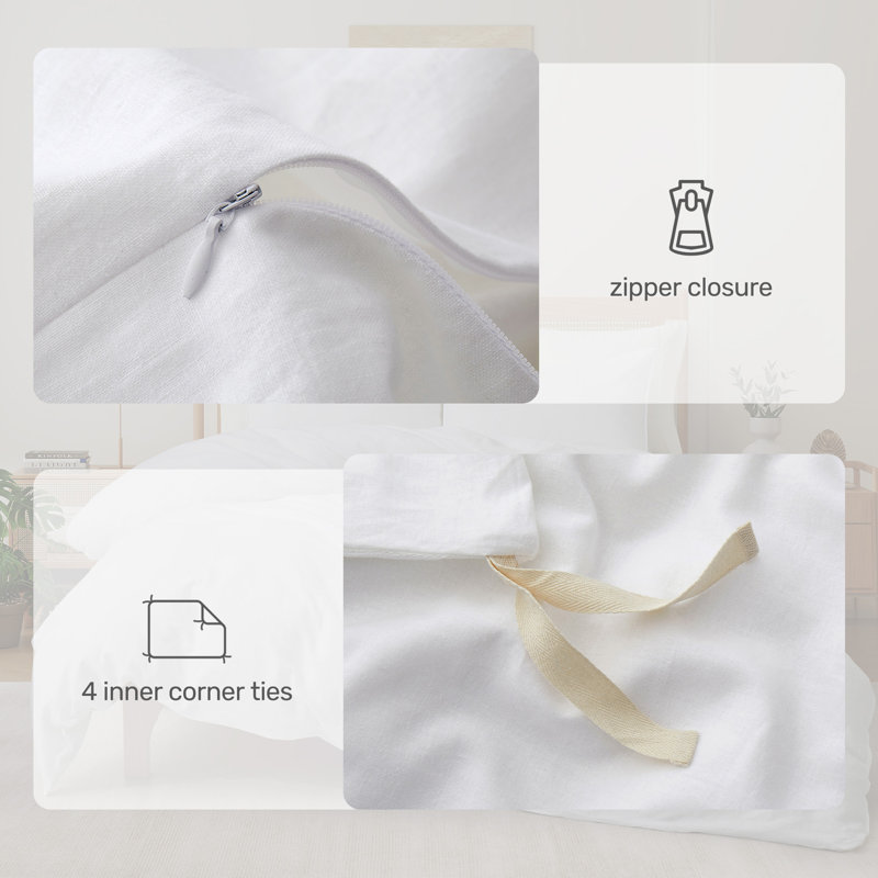 King Size White Linen and Cotton Duvet Cover Set