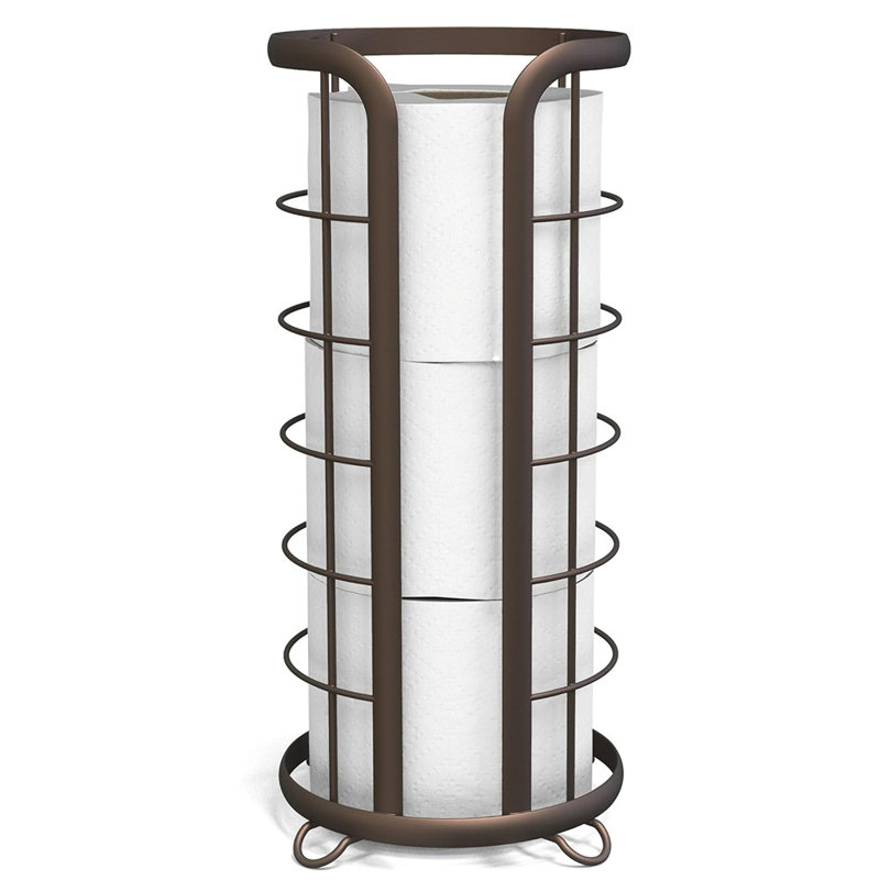 Porte-papier hygiénique sur pied - Organisateur de papier hygiénique en bronze, conception minimaliste, peut contenir des méga rouleaux, moderne et élégant