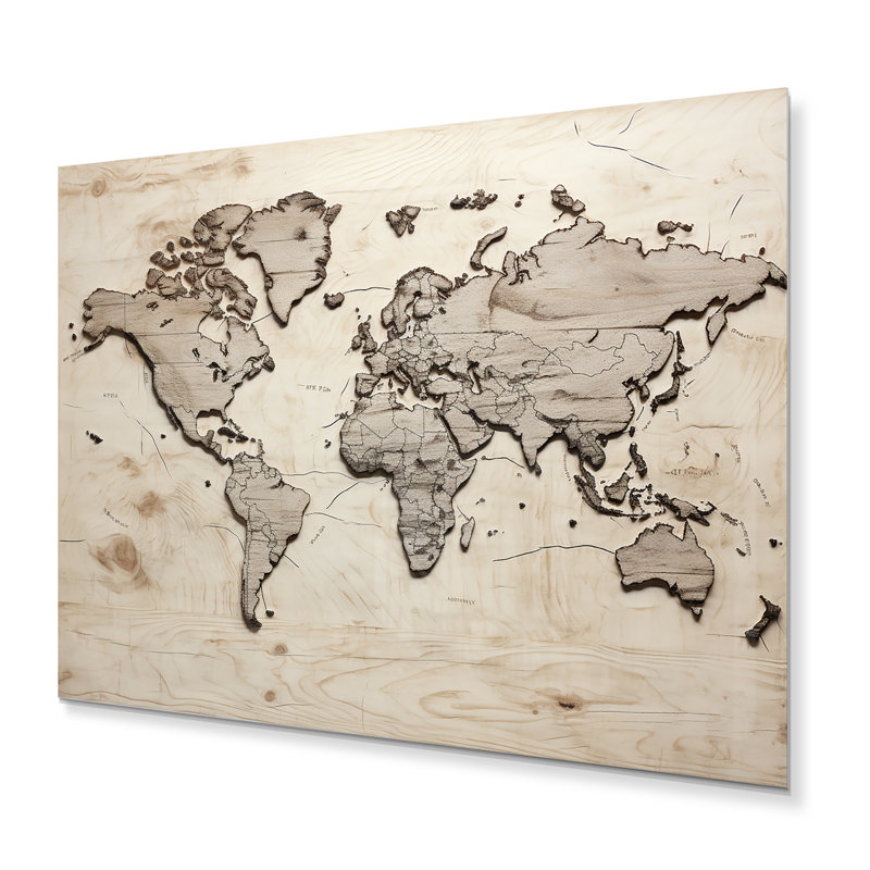"Carte du monde des chemins rustiques" sur métal, H 30 po x l 40 po x P 1,5 po