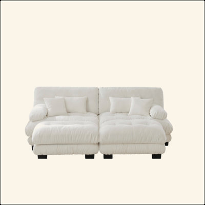 Canapé-lit Cloud pour le salon, canapé 2 places en chenille avec 2 coussins lombaires et 2 coussins décoratifs, canapé rembourré à accoudoirs larges avec 2 repose-pieds, chenille