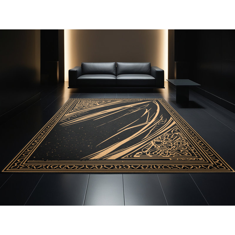 Machine Washable Vehicles And Transportation Spaceship Cruiser Global Inspired Block Print Rug in Black – Black Binding, 5x7