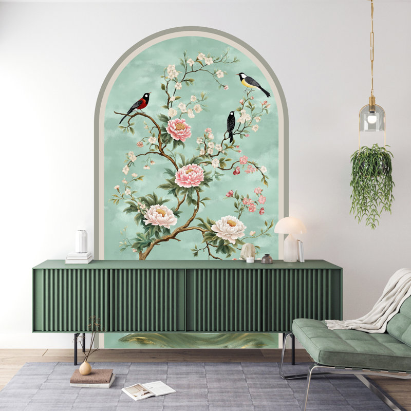 Adhésif décoratif oiseaux et fleurs, L 48 po x l 28 po