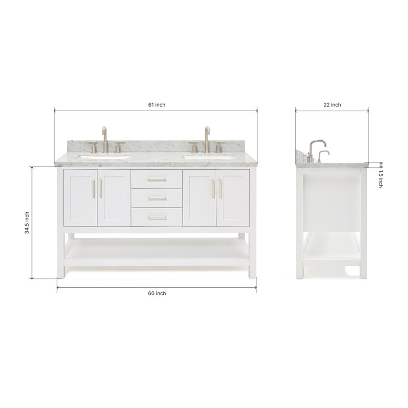 Magnolia Bath Vanity Oval Basin, White, Carrara White Marble, Rectangle 