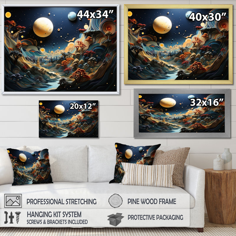 Colourful Planetary Palette I - Space Planet Wall Art Living Room, H 30 po x l 40 po x P 1,5 po, Cadre flottant noir
