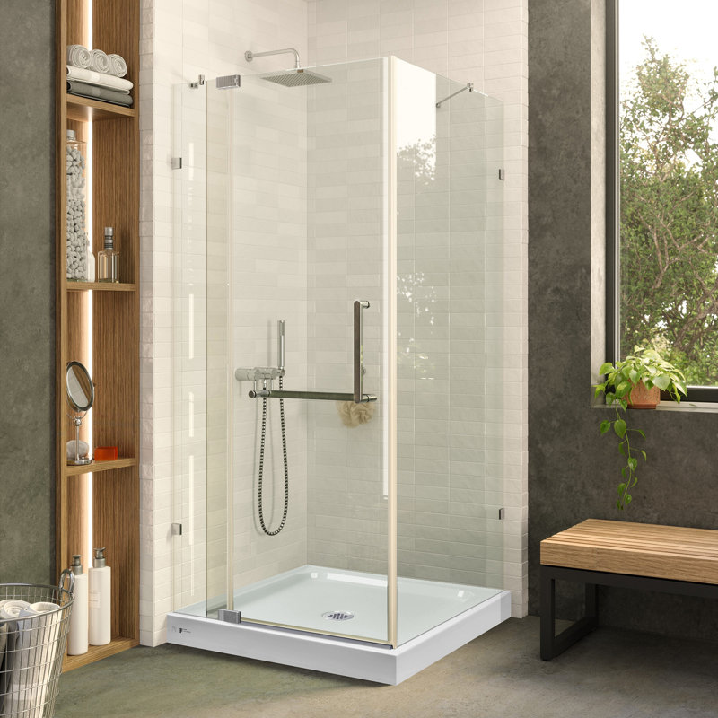 36'' W x 74.25'' H Hinged Frameless Shower Door, Chrome