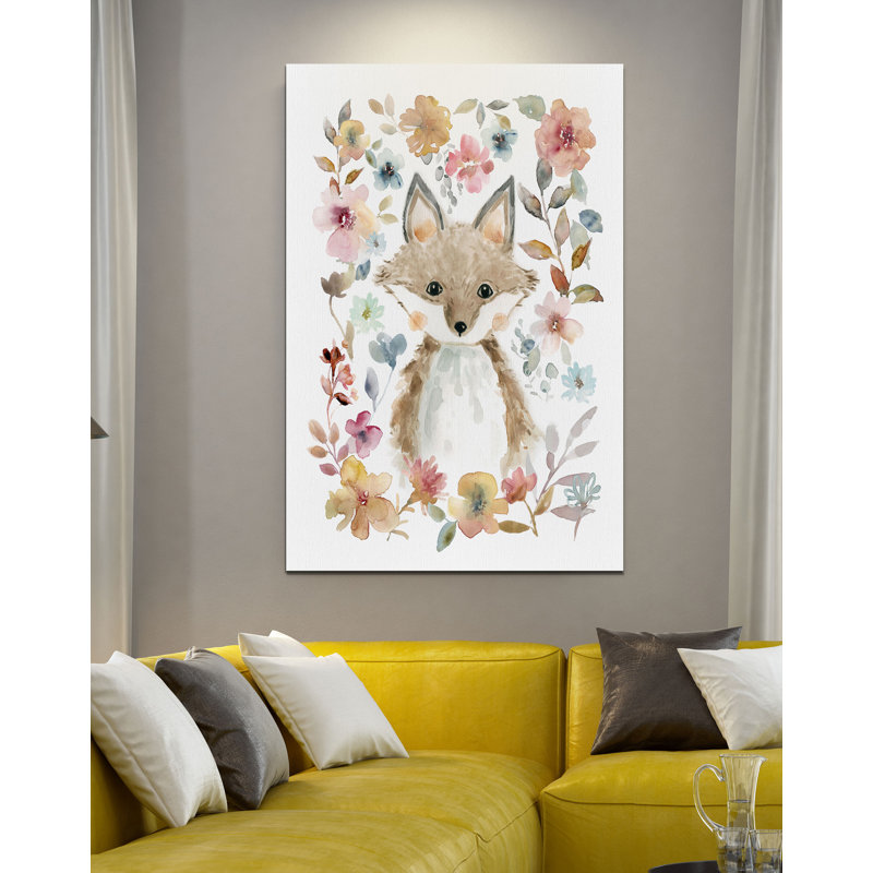 «Flowers and Friends Fox», reproduction, H 18 po x l 12 po x 1,5 po, Toile tendue