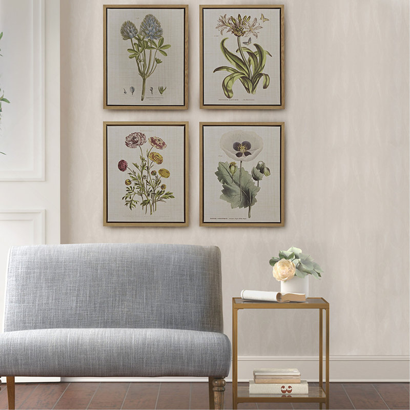 Ensemble de 4 impressions sur toile encadrées Botanical Illustration