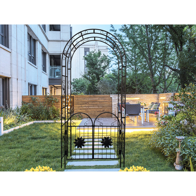 Arche de jardin en métal avec portes - noire, parfaite pour les plantes grimpantes comme le jasmin, la fête en plein air et les occasions