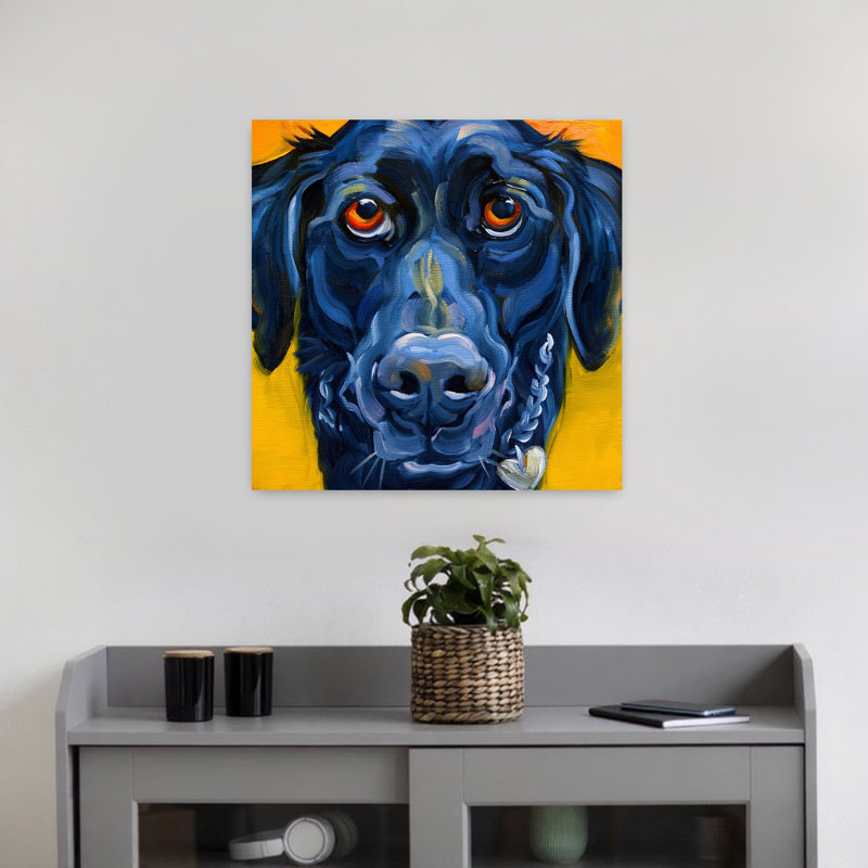 Art de chien noir contemporain, H 18 po x l 18 po