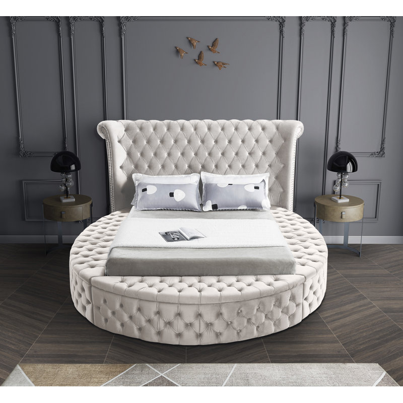 Dorgan Upholstered Wingback Bed, Cream Velvet, Queen