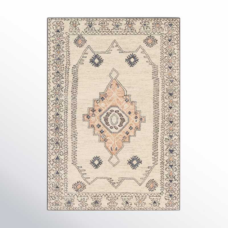 Moore Southwestern Hand Tufted Wool Peach/Dusty Pink/Ivory/Light Gray Area Rug, Rectangle 5' x 7'6"
