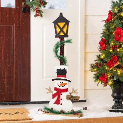 Décoration de Noël bonhomme de neige en bois 36,75 "avec lampe et porche (KD)