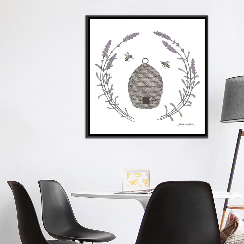 « happy to bee home ii », reproduction sur toile, H 18 po x l 18 po x P 1,5 po, Toile avec cadre noir, Pas de tapis