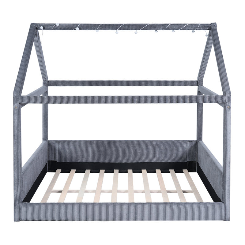Lit de jour double rembourré avec lumières DEL et interrupteur tactile, Gris