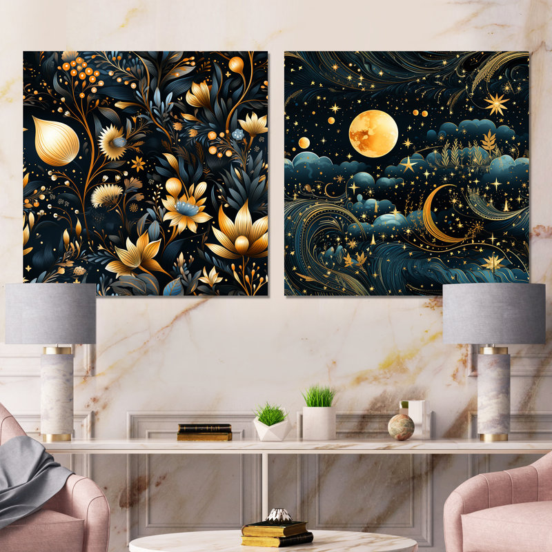 Ensemble de 2 carrés décoratifs muraux en métal avec motif abstrait Botanicals, H 23 po x l 46 po
