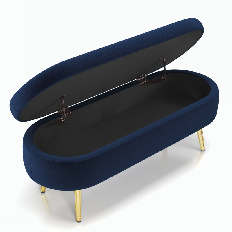 Banc de rangement repose-pieds ovale avec pieds en métal, Dark Blue, Dark Blue