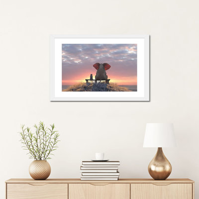 «Elephant and Dog Watch the Sunrise on the Seashore» par Mike Kyiv - reproduction d'art