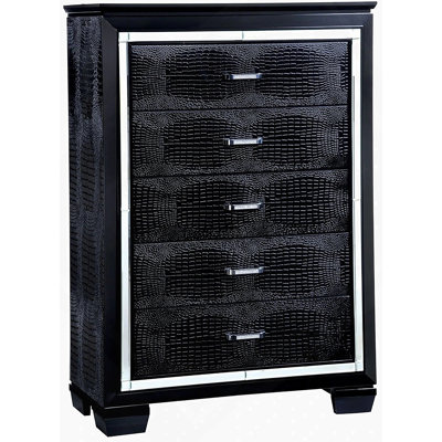 1 pièce, commode crocodile style contemporain, poignée en croûte de diamant, queue d'aronde anglaise, 5 tiroirs, finition miroir noir de 3 m