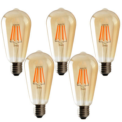 ST64 Dimmable LED E27 Screw Bulb 6W 5 Pack
