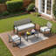 Ensemble de conversation de terrasse en osier pour 4 personnes avec coussins, causeuse, chaises berçantes et table basse-1579023479-1579023474