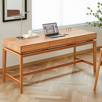 Cherry wood color Rectangular Solid Wood with 3 drawers Writing desk