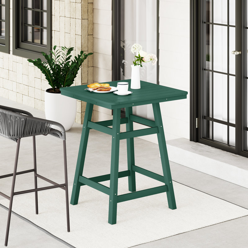 Laguna Square Outdoor Bar Table With Umbrella Hole , 30.8'' in. W 30.8'' in. D, Green